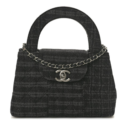 Chanel Printed Denim Quilted Nano Kelly Shopper Black Grey 1 of 10