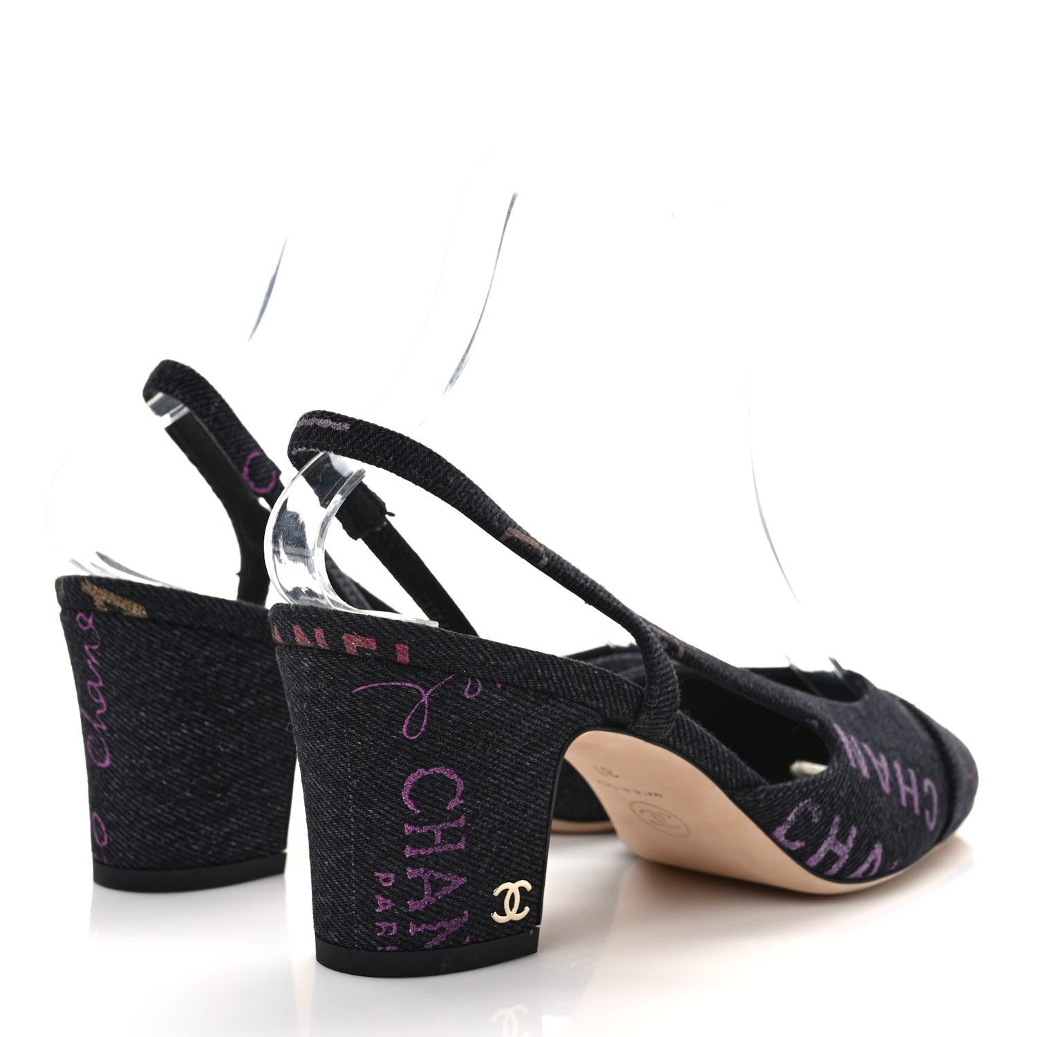 Chanel Denim Cap Toe Denim Mood Slingback Pumps 37 Black Multicolor 4 of 9
