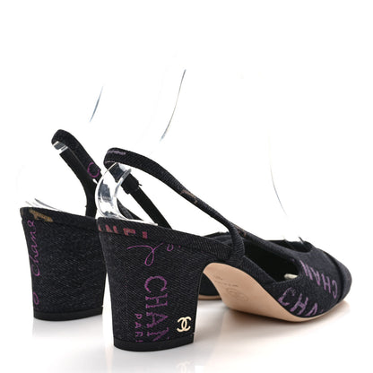 Chanel Denim Cap Toe Denim Mood Slingback Pumps 37 Black Multicolor 4 of 9