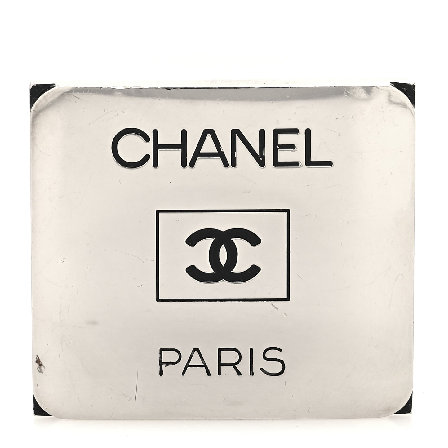 Metal Logo Plate Brooch Silver