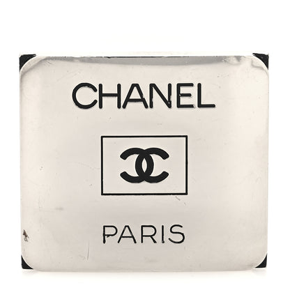Chanel Metal Logo Plate Brooch Silver 1 of 3