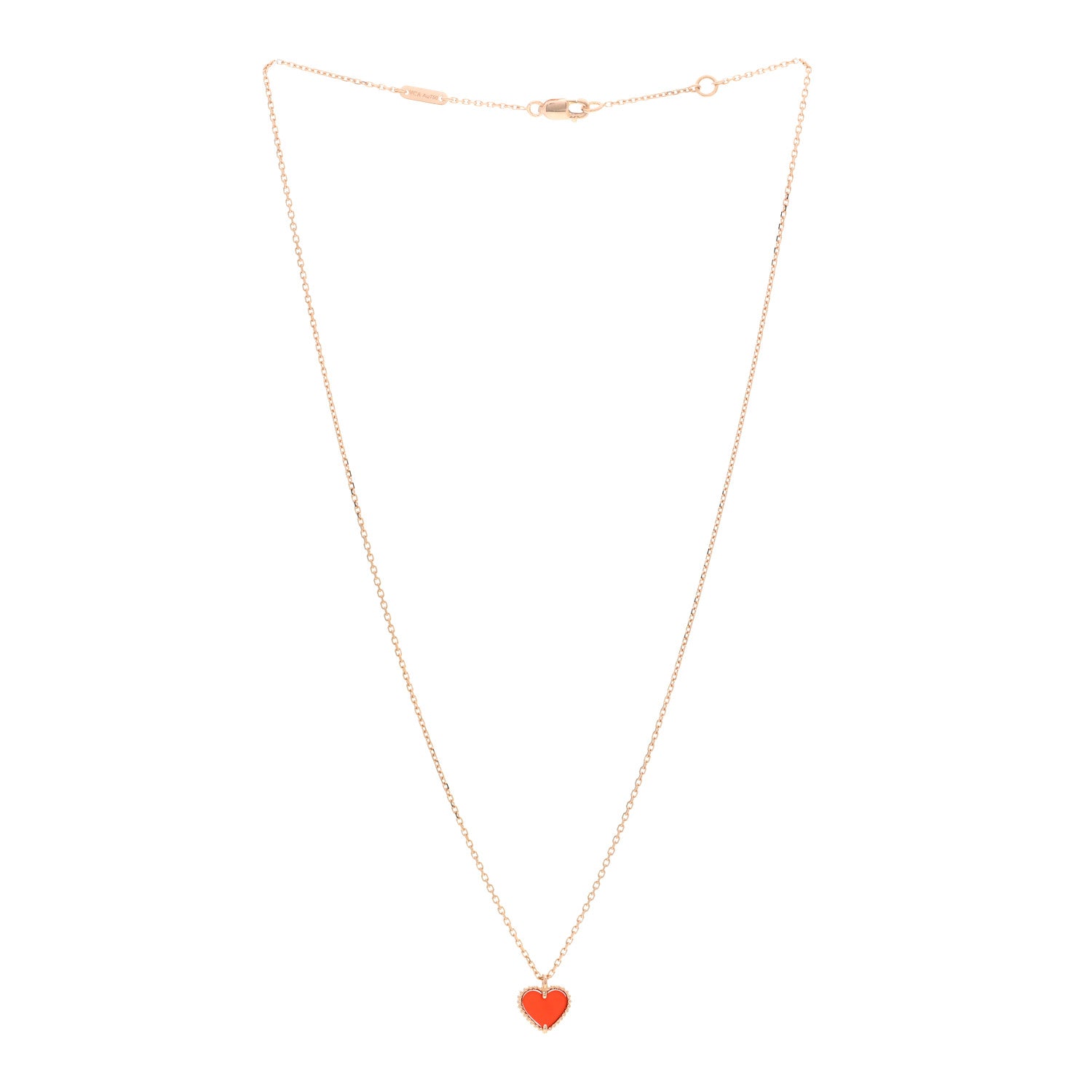 Van Cleef & Arpels 18K Rose Gold Carnelian Sweet Alhambra Heart Pendant Necklace 3 of 5