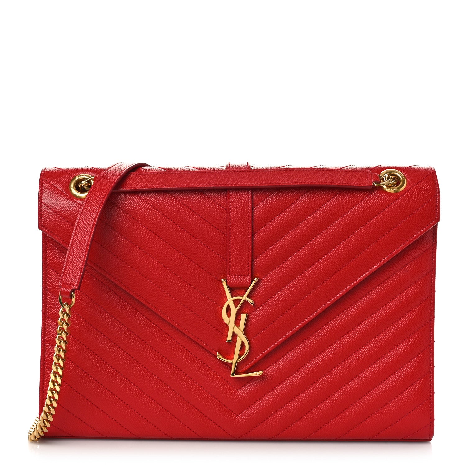 Saint Laurent Grain De Poudre Matelasse Chevron Large Monogram Satchel Lipstick Red 1 of 9