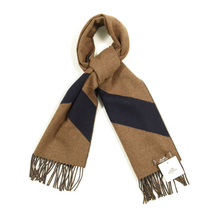 Hermes Cashmere Casaque Chevron Muffler Camel Marine 1 of 4