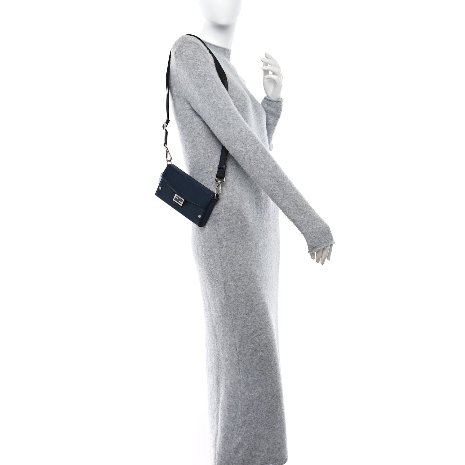 Fendi Vitello King FF Lines Embossed Baguette Soft Trunk Phone Pouch Midnight 2 of 10