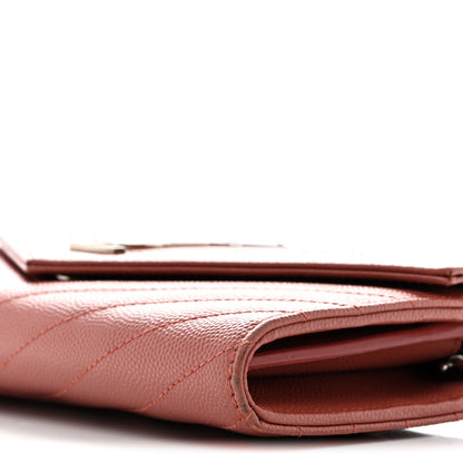 Saint Laurent Grain De Poudre Matelasse Chevron Small Monogram Chain Wallet Blush Fonce 10 of 11