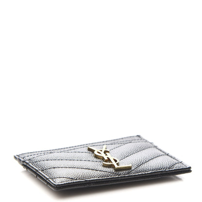 Saint Laurent Grain De Poudre Matelasse Chevron Monogram Credit Card Case Black 4 of 8
