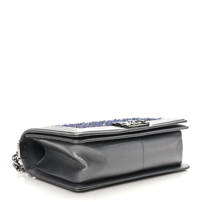 Chanel Tweed Metallic Lambskin Medium Boy Flap Silver 4 of 10