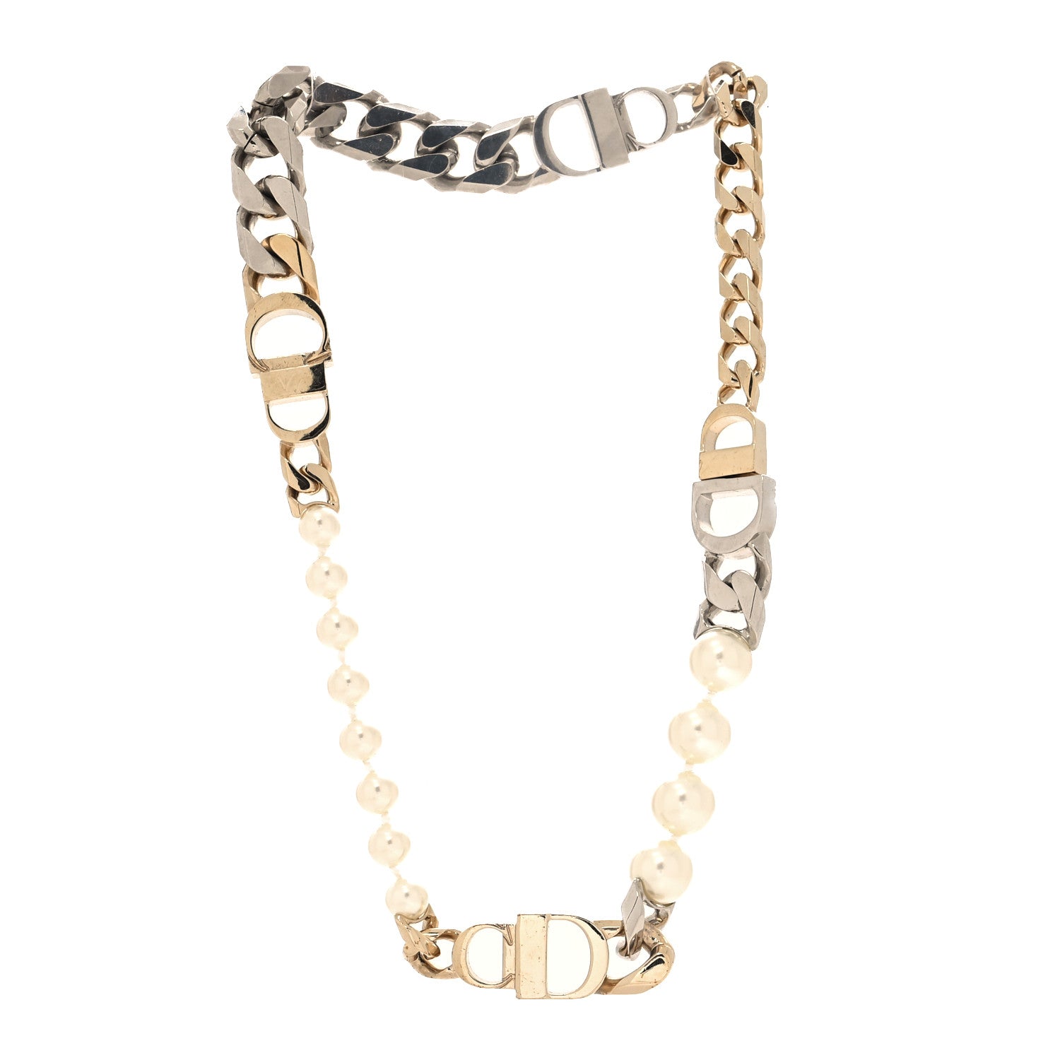 Christian Dior Metal Pearl Danseuse Etoile Chain Choker Necklace Gold Silver 3 of 5