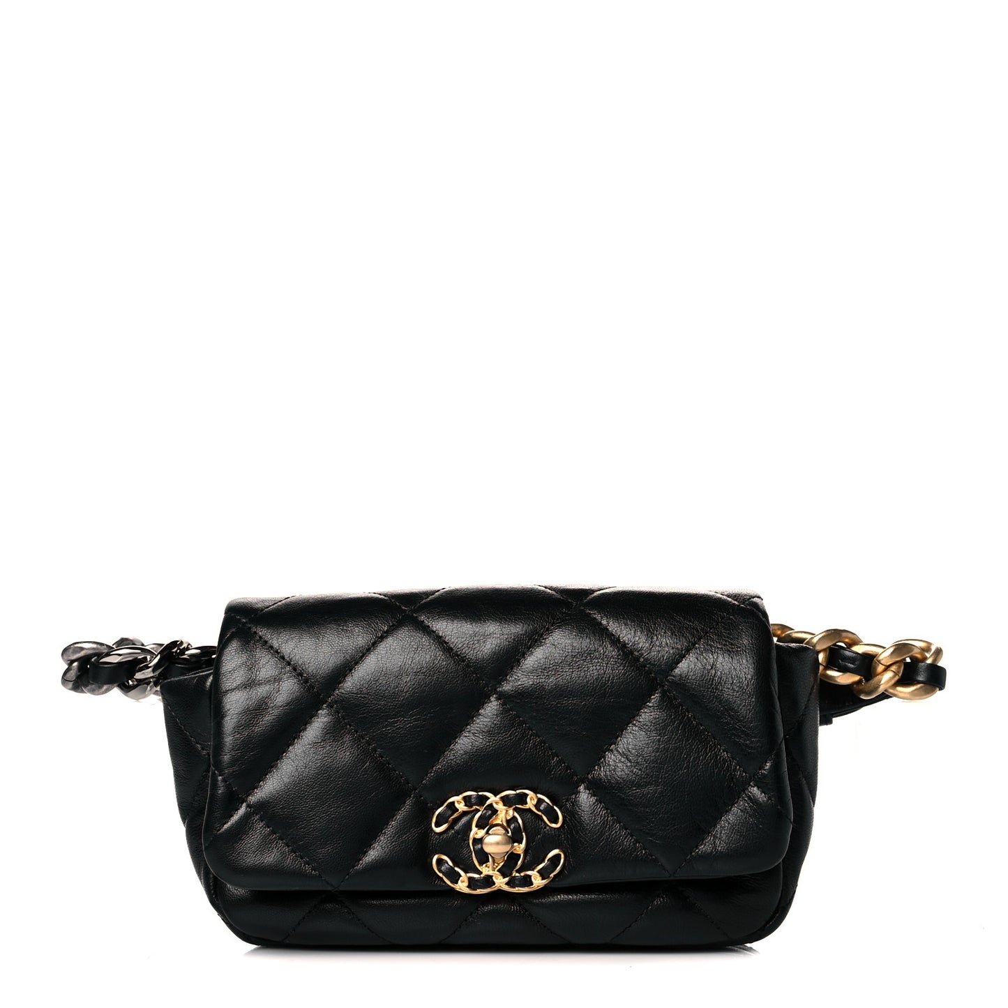 Goatskin Quilted Chanel 19 Waist Bag Black