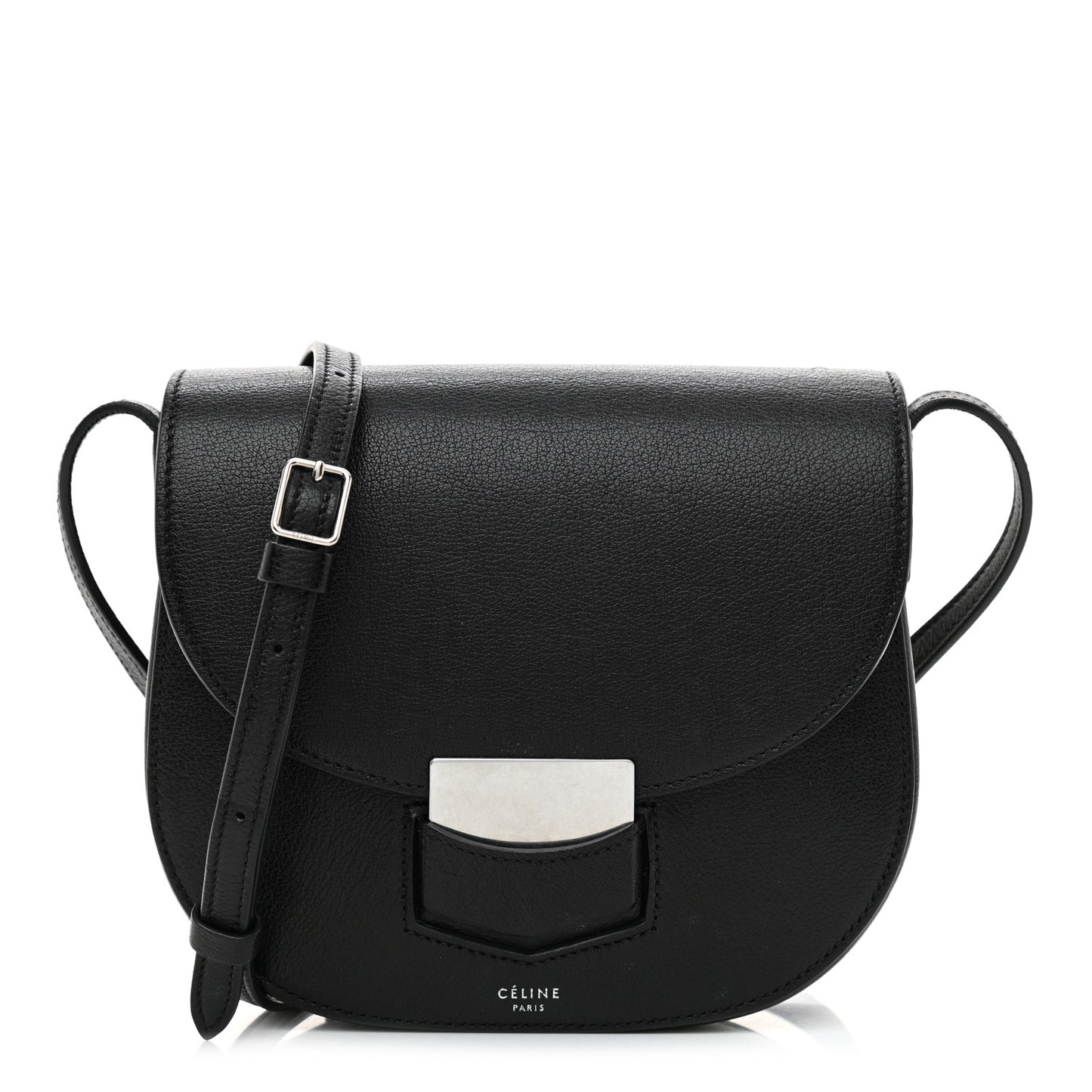 Shiny Textured Calfskin Small Trotteur Black