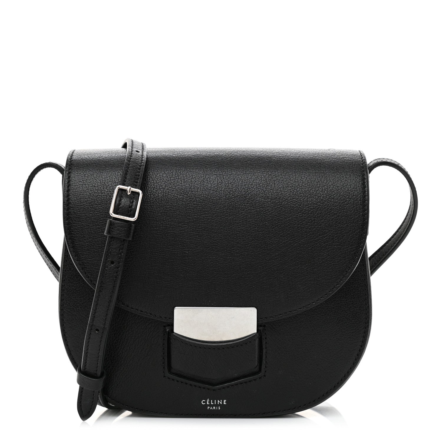 Celine Shiny Textured Calfskin Small Trotteur Black 1 of 8