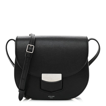 Celine Shiny Textured Calfskin Small Trotteur Black 1 of 8