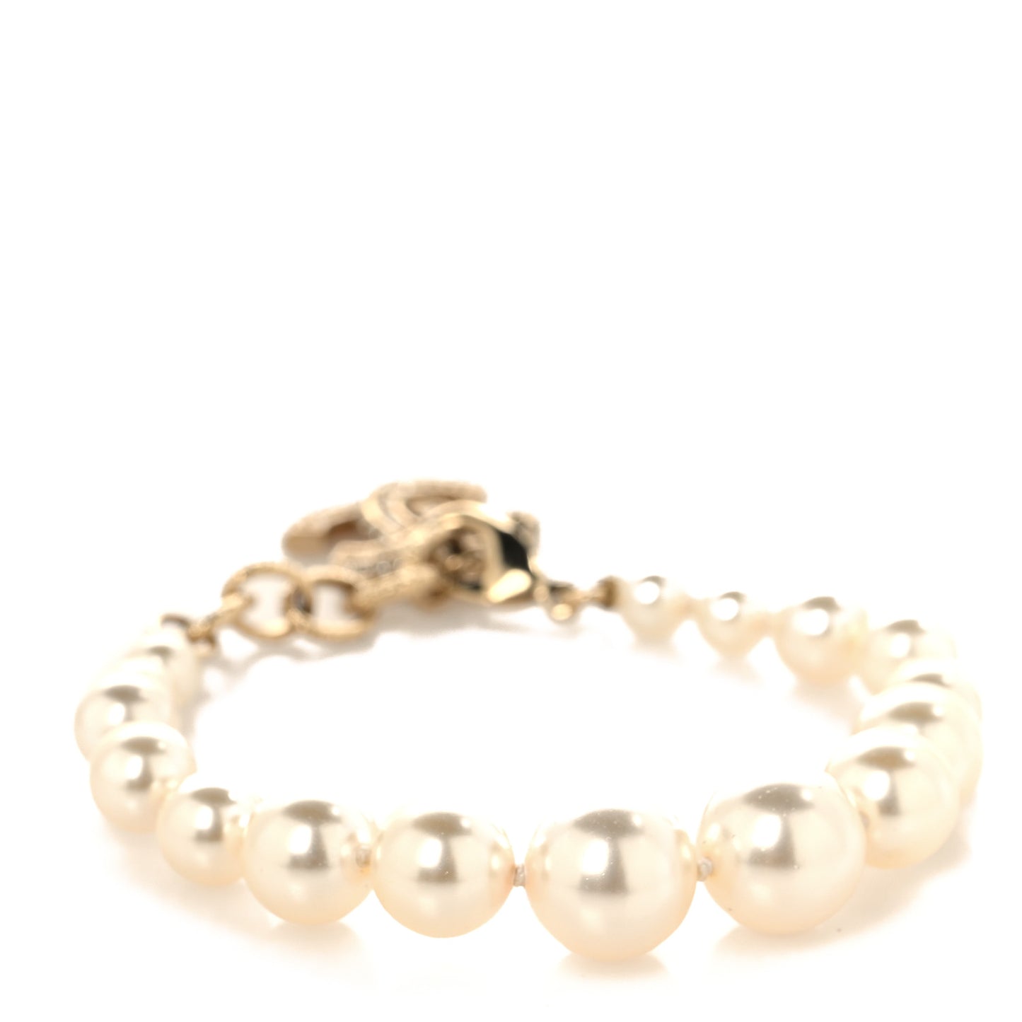 Graduated Pearl Crystal CC Bracelet Gold