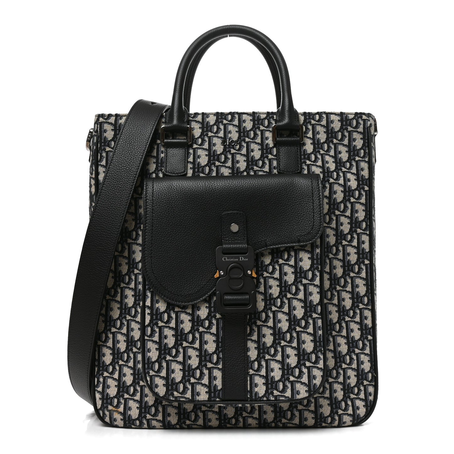 Oblique Saddle Tote Beige Black