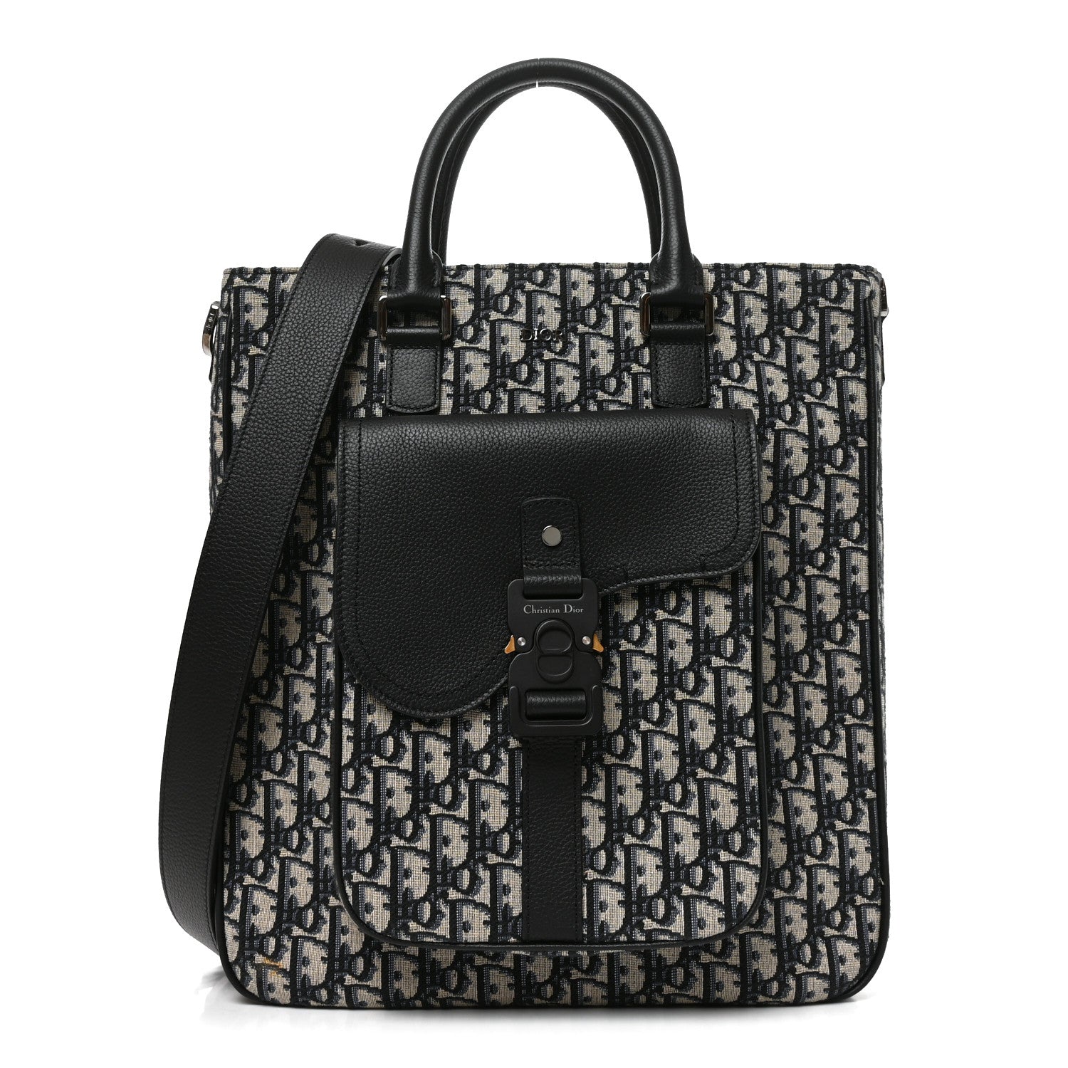 Christian Dior Oblique Saddle Tote Beige Black 1 of 8