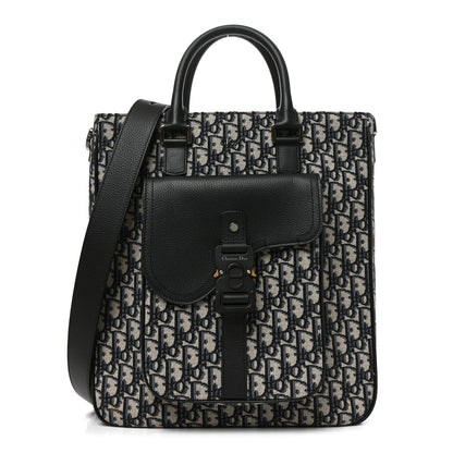 Christian Dior Oblique Saddle Tote Beige Black 1 of 8