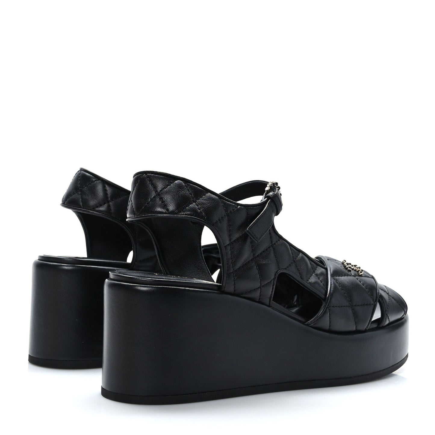 Lambskin Quilted CC Platform Sandals 41 Black