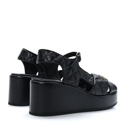Chanel Lambskin Quilted CC Platform Sandals 41 Black 4 of 8