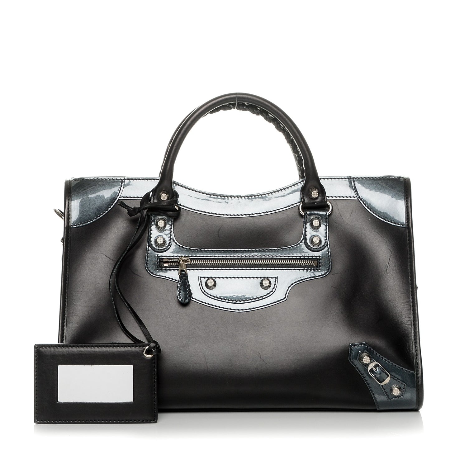 Smooth Calfskin Metallic Patent Giant 12 Silver Hardware City Black Gris