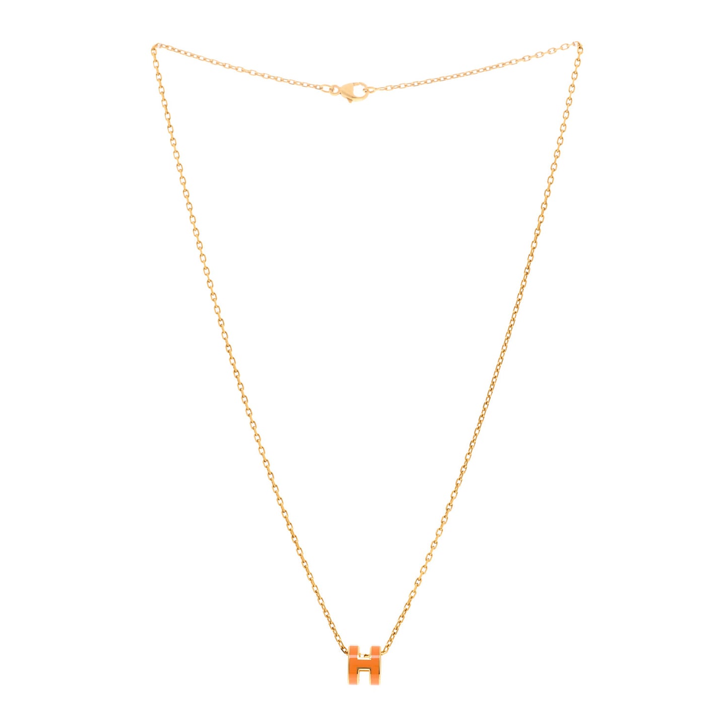 Lacquered Gold Mini Pop H Pendant Necklace Orange