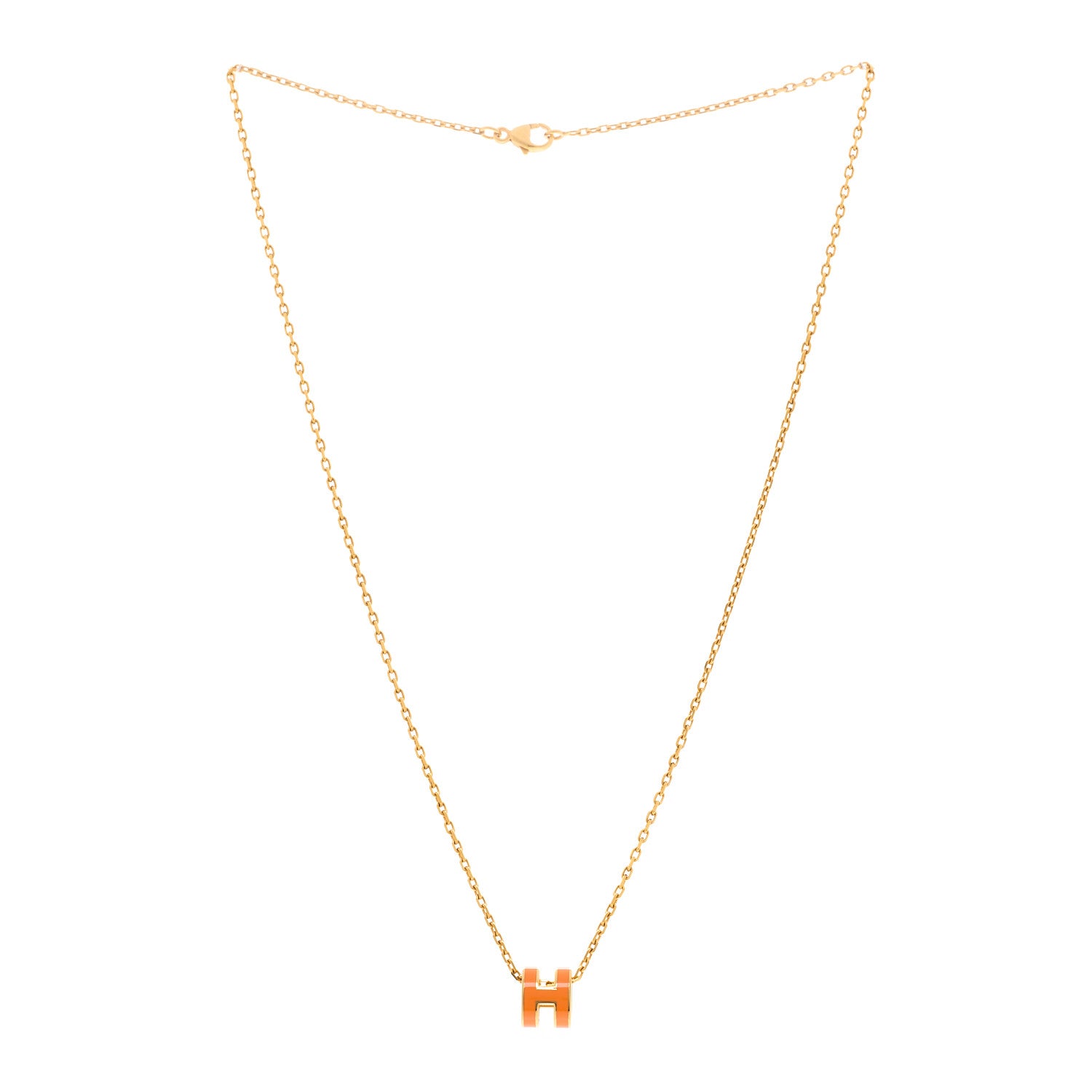 Hermes Lacquered Gold Mini Pop H Pendant Necklace Orange 3 of 6