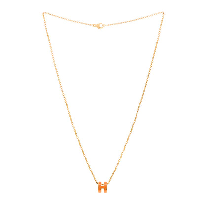 Hermes Lacquered Gold Mini Pop H Pendant Necklace Orange 3 of 6