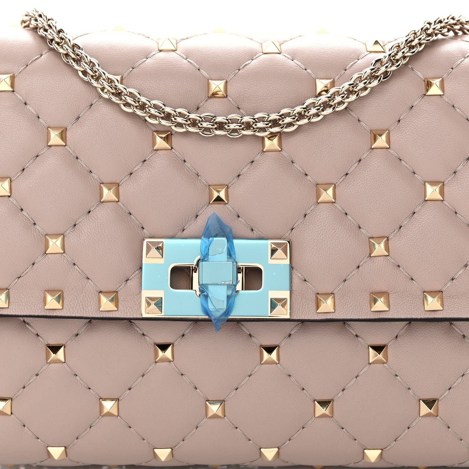 Valentino Garavani Lambskin Rockstud Spike Wallet on Chain Poudre 7 of 10