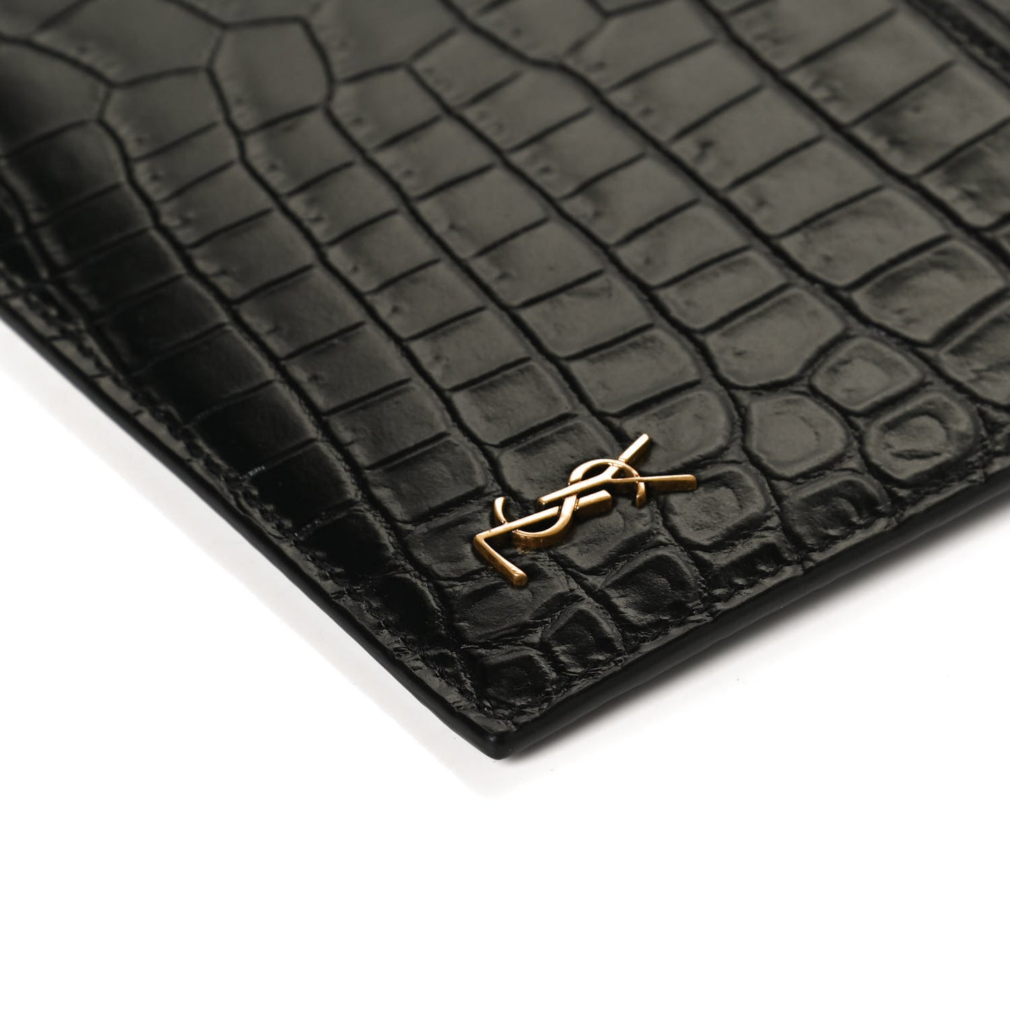 Calfskin Crocodile Embossed Monogram Bill Pouch Black