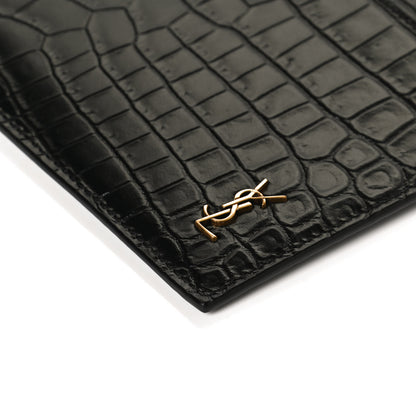 Saint Laurent Calfskin Crocodile Embossed Monogram Bill Pouch Black 11 of 11