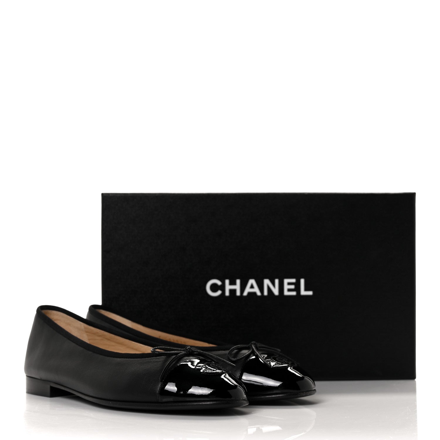 Chanel Lambskin Patent Cap Toe Ballerina Flats 38.5 Black 9 of 9