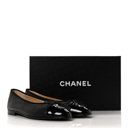 Chanel Lambskin Patent Cap Toe Ballerina Flats 38.5 Black 9 of 9