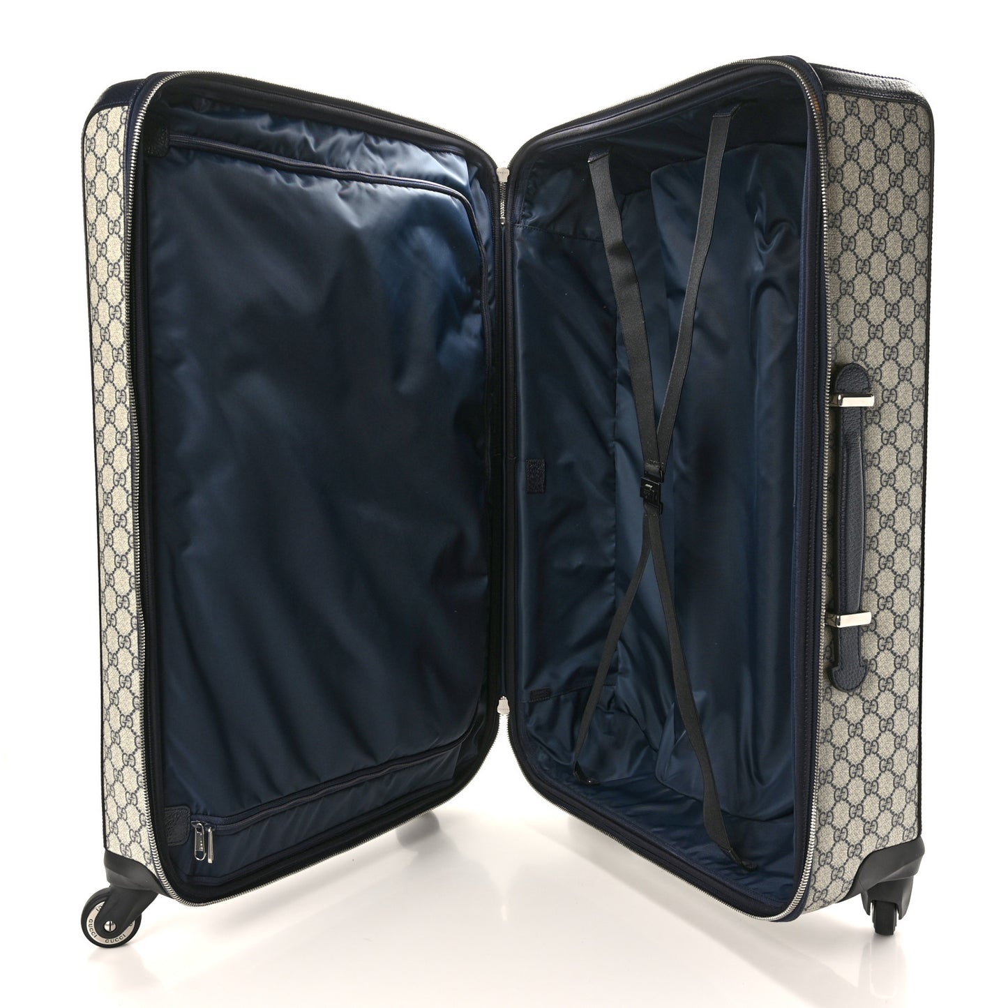 GG Supreme Monogram Textured Dollar Calfskin Web Large Savoy Trolley Suitcase Beige Blue