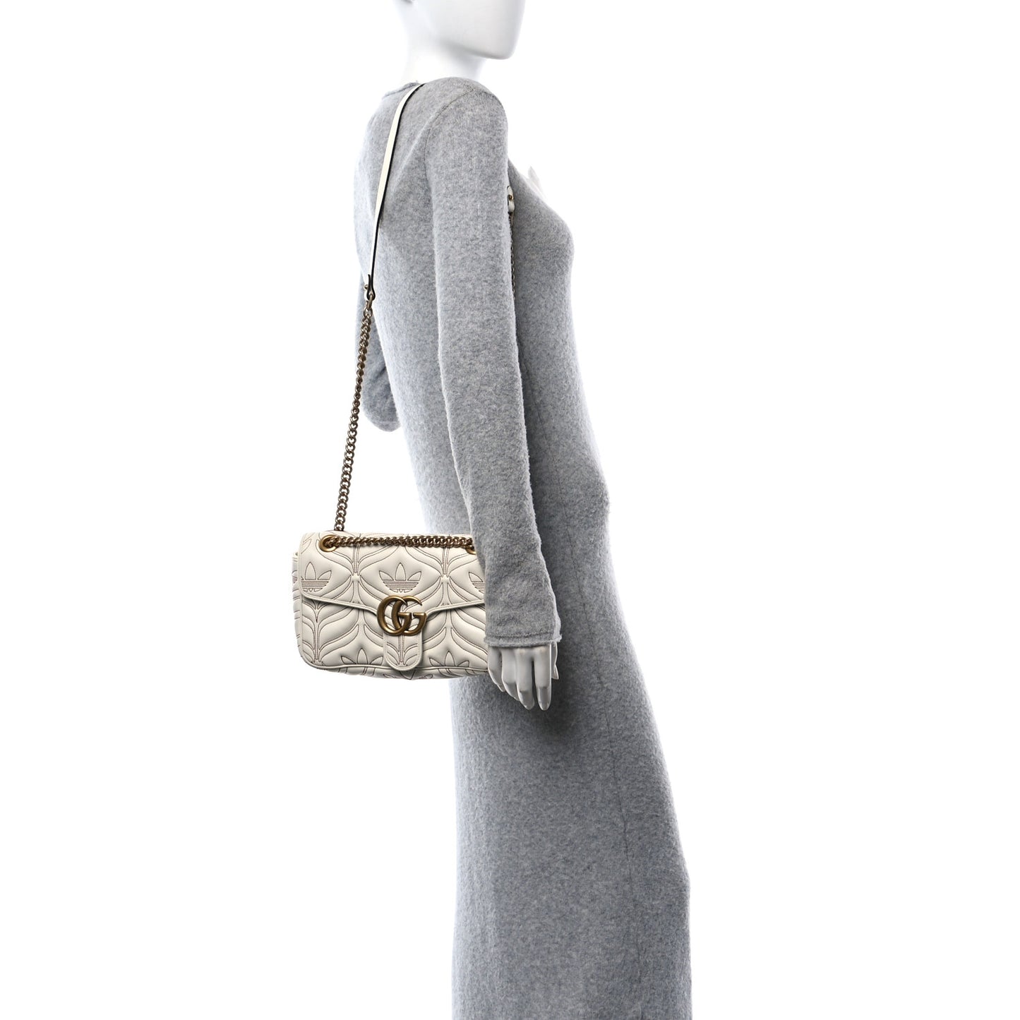 X Adidas Calfskin Matelasse Small GG Marmont Shoulder Bag Off White