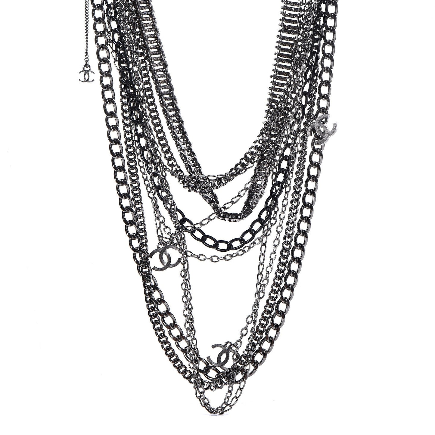 Gripoix CC Long Multistrand Necklace Ruthenium Black