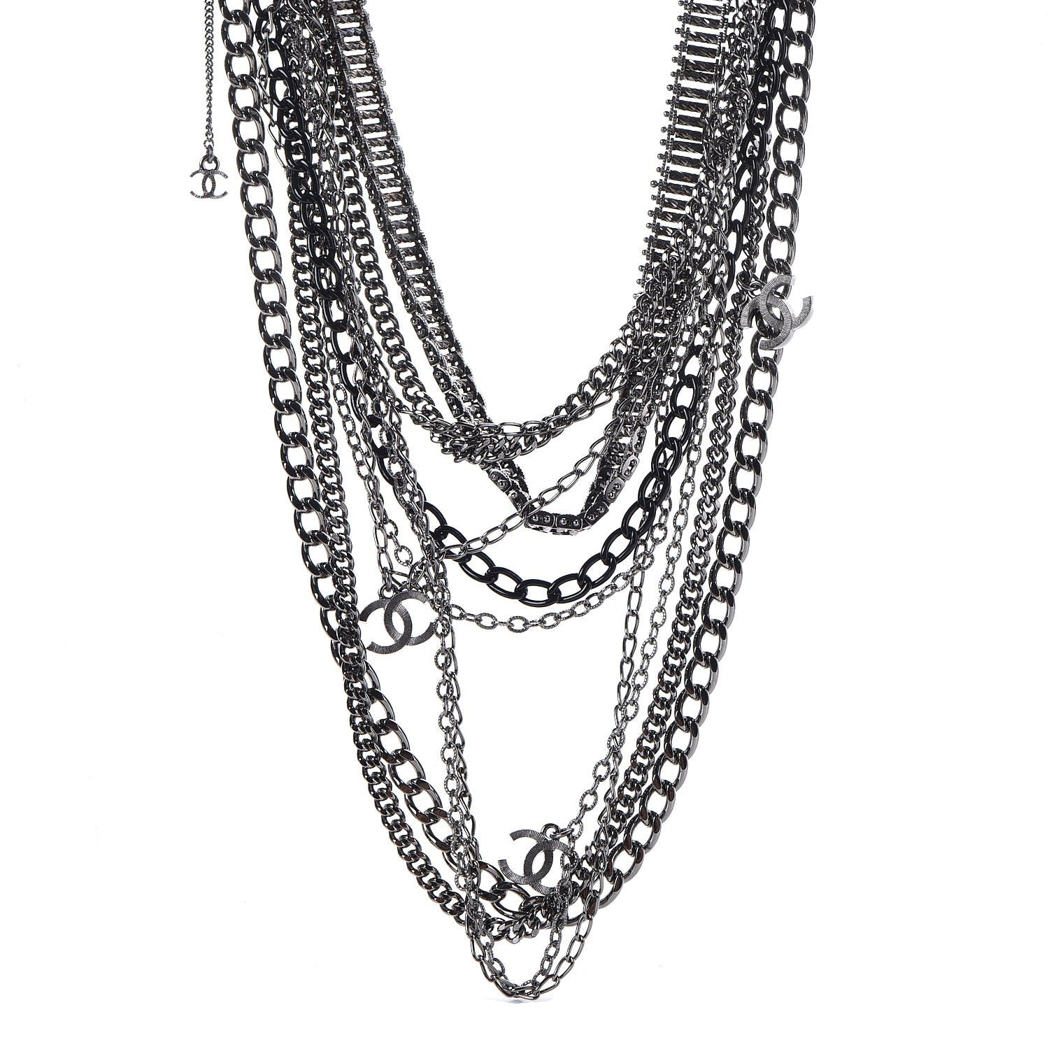 Chanel Gripoix CC Long Multistrand Necklace Ruthenium Black 1 of 5