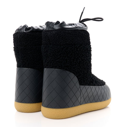 Chanel Tweed Shearling Sheepskin Drawstring Snow Ankle Boots 37 Black 3 of 8