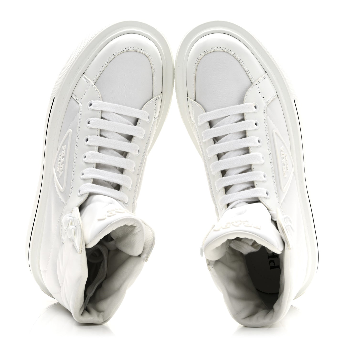 Re-Nylon Gabardine Spazzolato Macro Quilted Triangle Logo High Top 45mm Sneakers 38.5 White