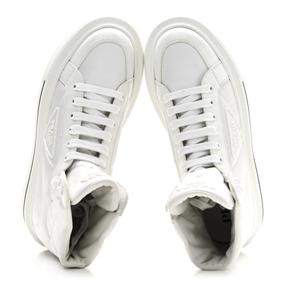 Prada Re-Nylon Gabardine Spazzolato Macro Quilted Triangle Logo High Top 45mm Sneakers 38.5 White 2 of 10