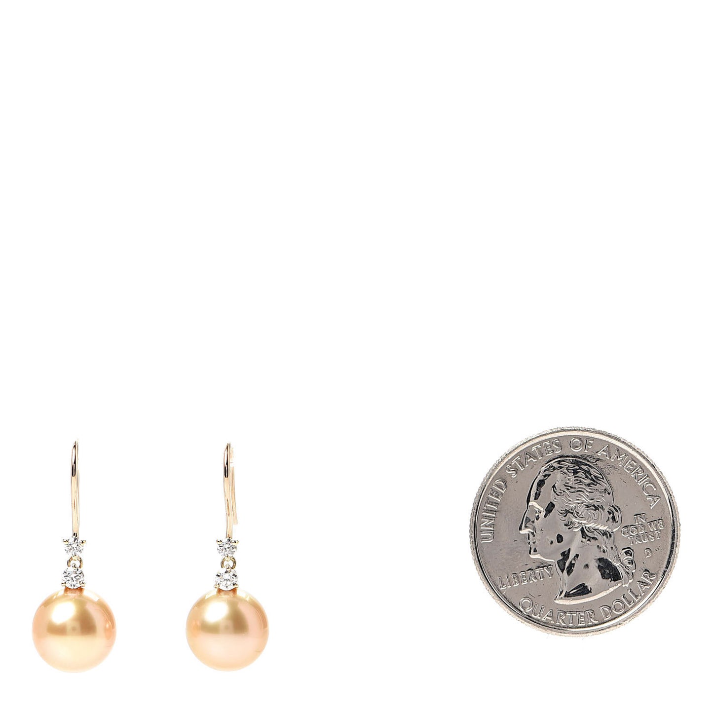 18K Yellow Gold Diamond Golden South Sea Pearl 9.5mm Drop Earrings
