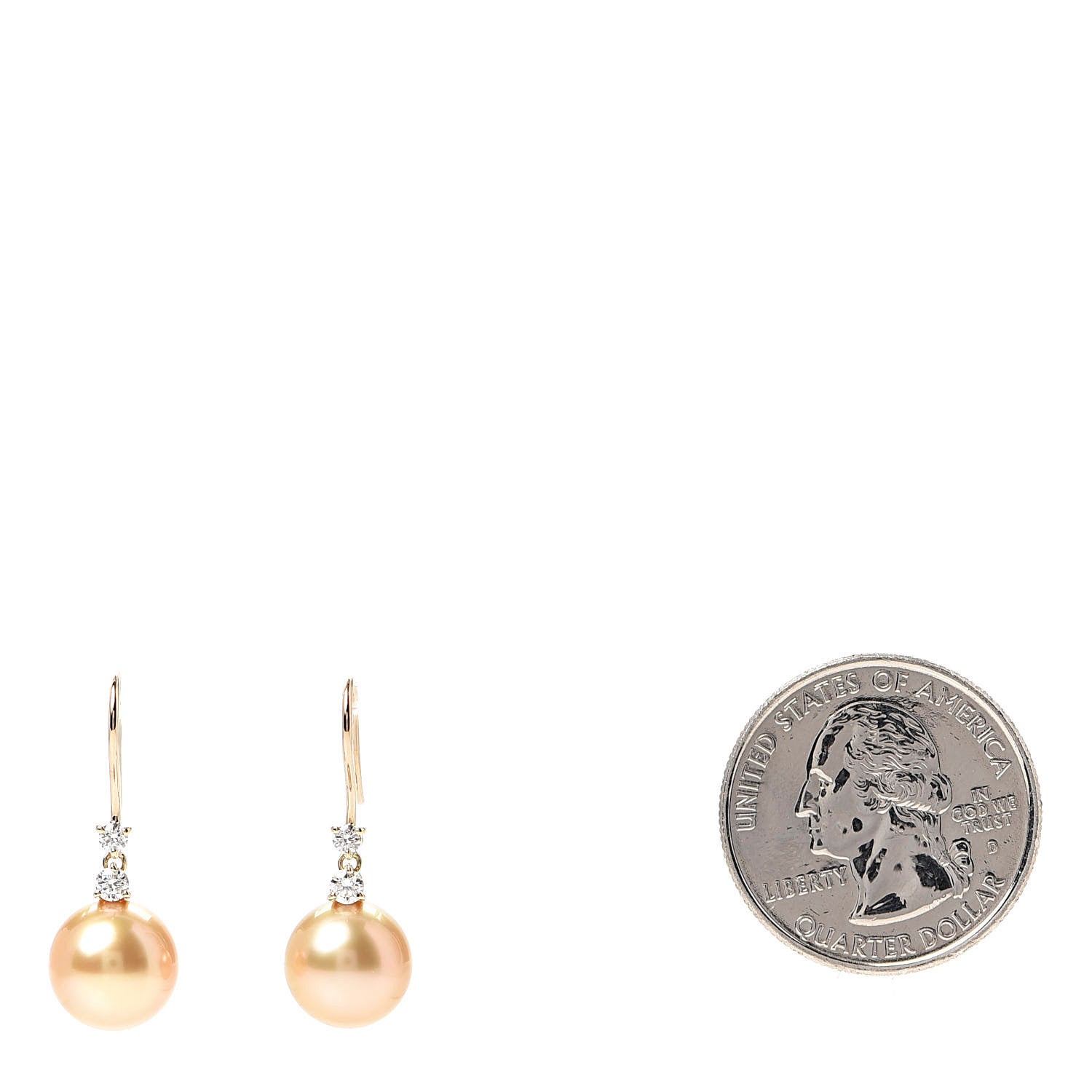 Mikimoto 18K Yellow Gold Diamond Golden South Sea Pearl 9.5mm Drop Earrings 2 of 4
