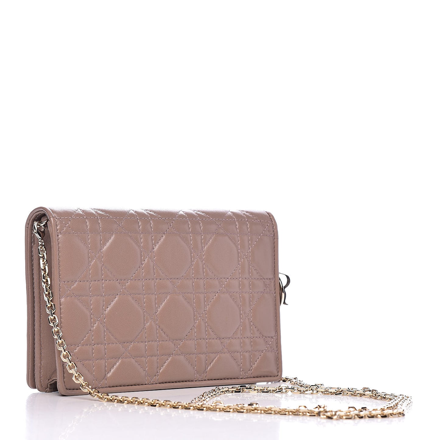 Lambskin Cannage Lady Dior Chain Wallet Dark Beige
