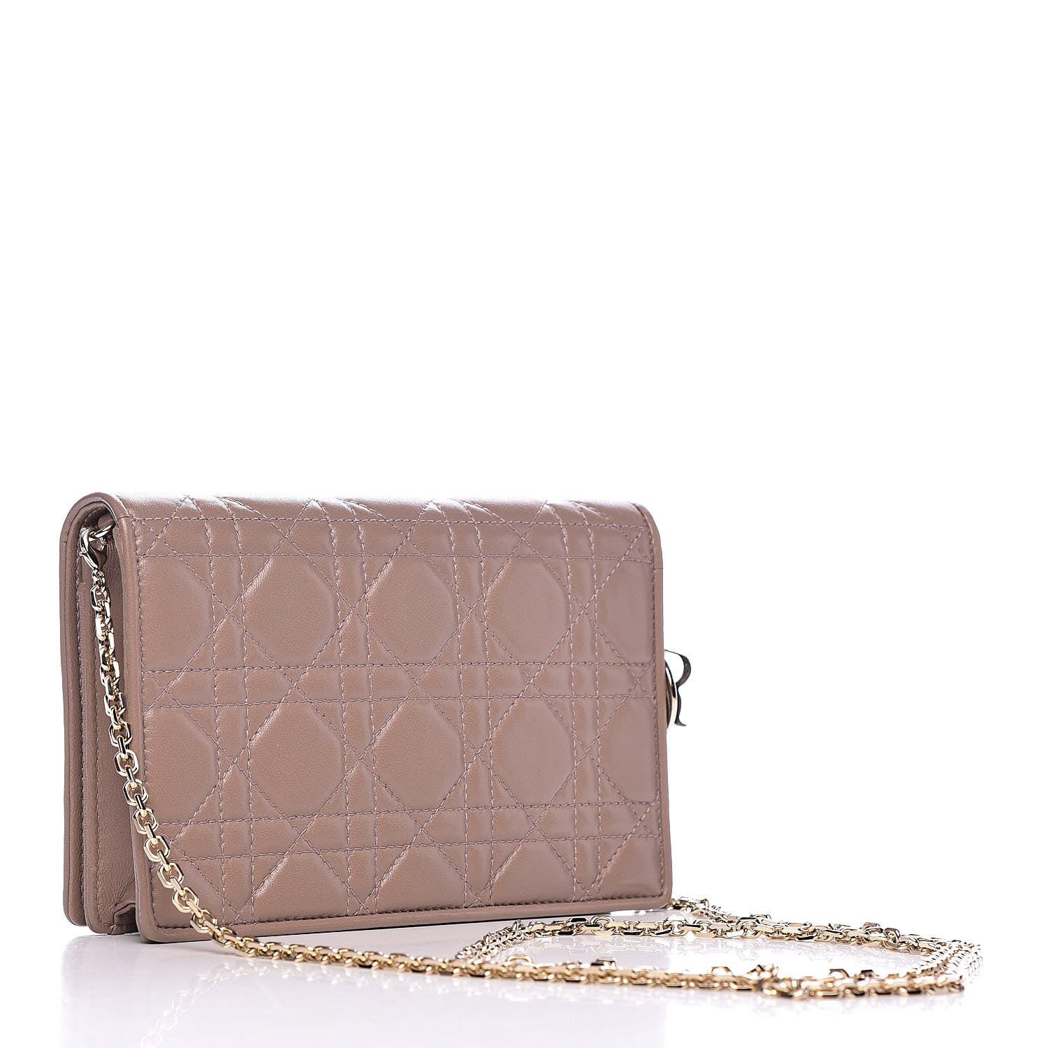 Christian Dior Lambskin Cannage Lady Dior Chain Wallet Dark Beige 3 of 11