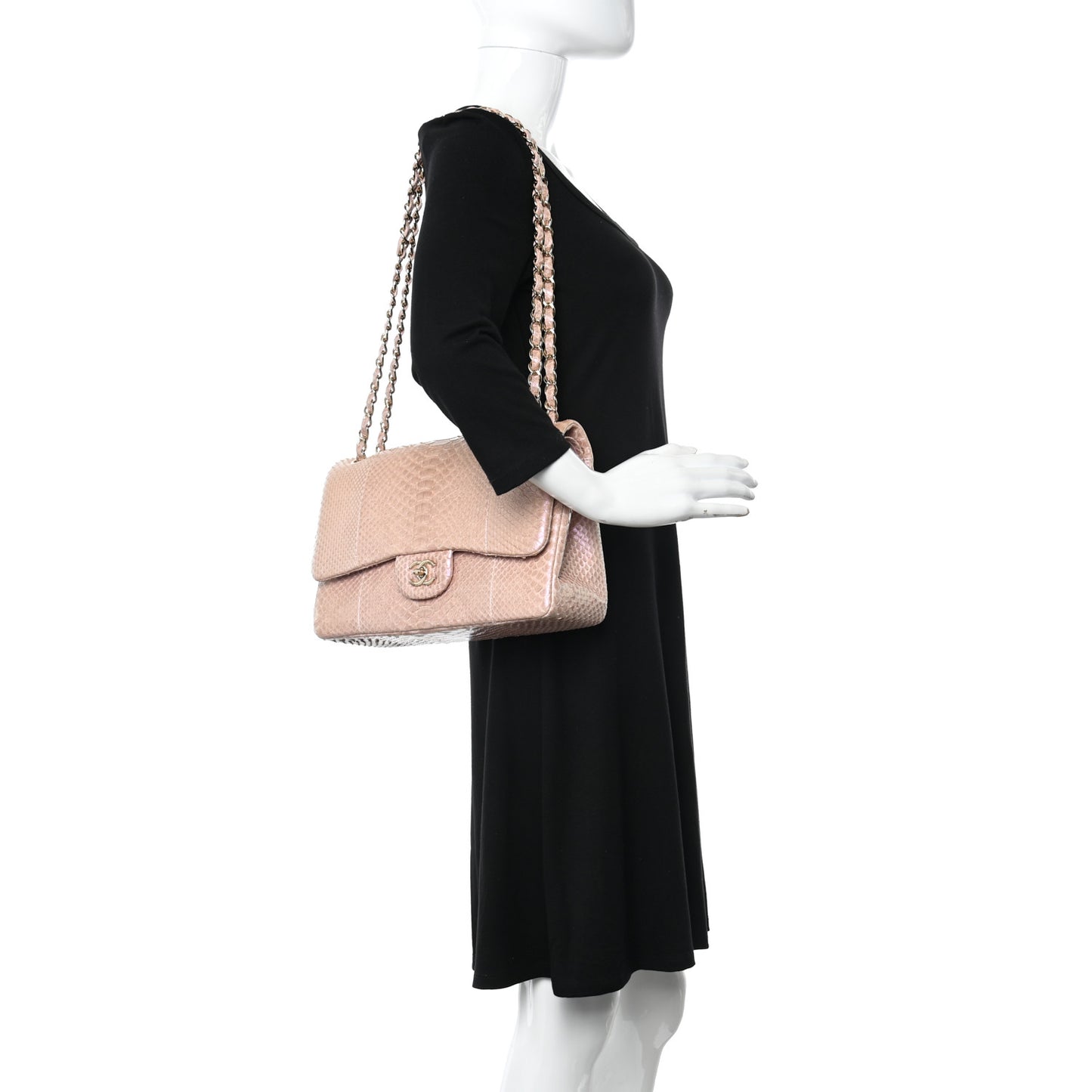 Metallic Snakeskin Jumbo Double Flap Pink