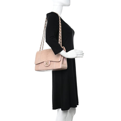 Chanel Metallic Snakeskin Jumbo Double Flap Pink 2 of 10