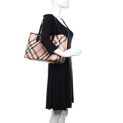 Burberry Patent Trim Nova Check Tote Black 2 of 12