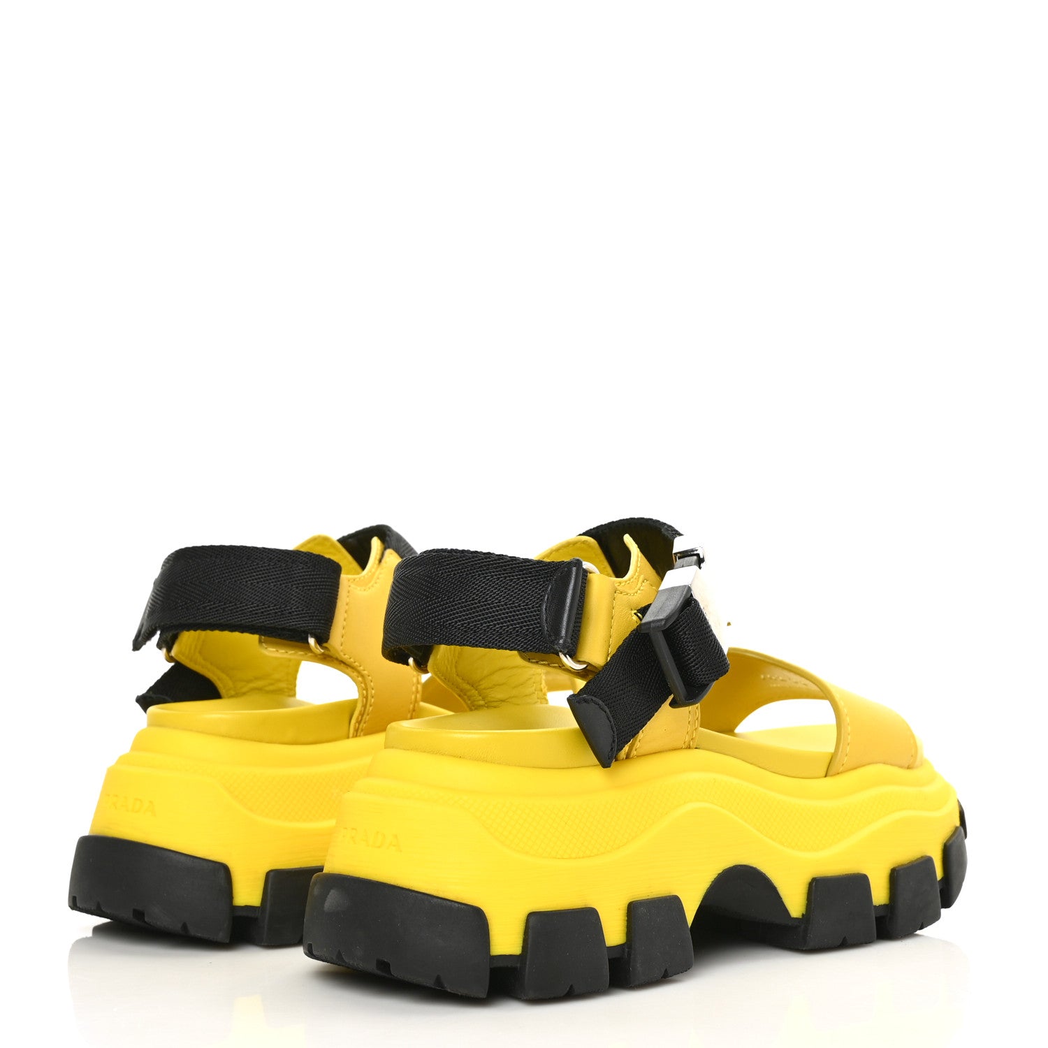 Prada Brushed Calfskin Monolith Pegasus Thunder Sandals 38 Yellow Black 4 of 7