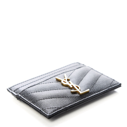 Saint Laurent Grain De Poudre Matelasse Chevron Monogram Credit Card Case Black 4 of 8