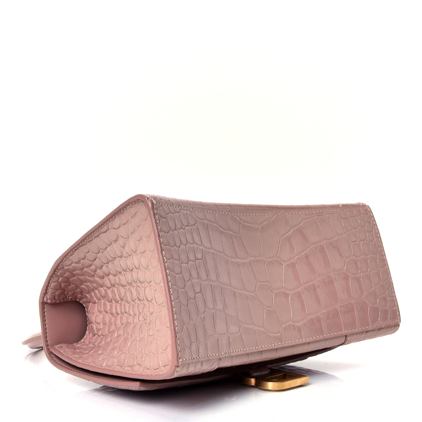 Calfskin Crocodile Embossed Small Hourglass Top Handle Bag Rose de Sables