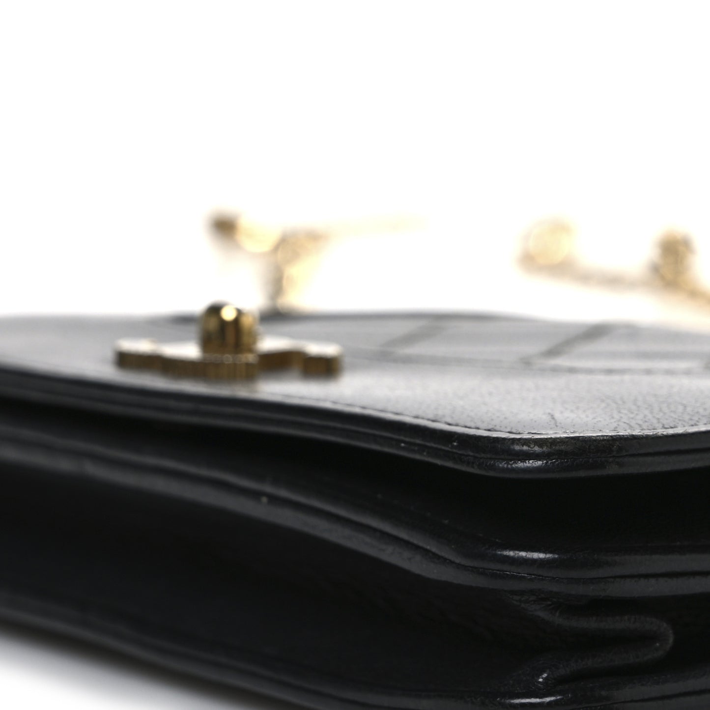 Sheepskin Quilted Mini Vintage Mademoiselle Wallet On Chain WOC Black